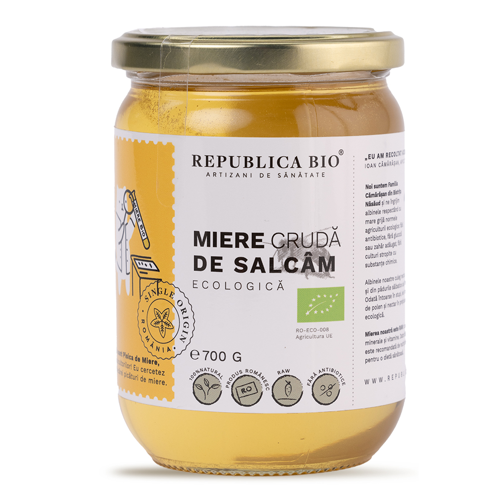 Miere cruda de salcam ecologica, 700 g, Republica BIO