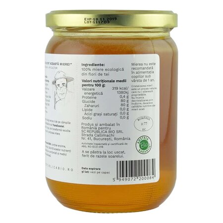 Miere cruda de tei ecologica, 700 g, Republica BIO 610177