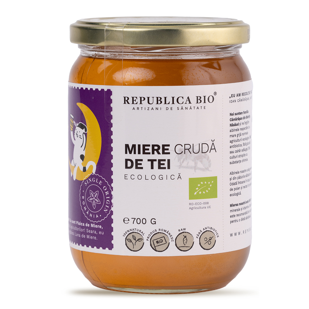 Miere cruda de tei ecologica, 700 g, Republica BIO