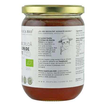 Miere cruda din flori de munte ecologica, 700 g, Republica BIO 610222