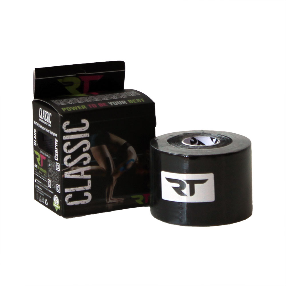 Banda kinesiologica premium negru, 5cm x 5m, REA Tape