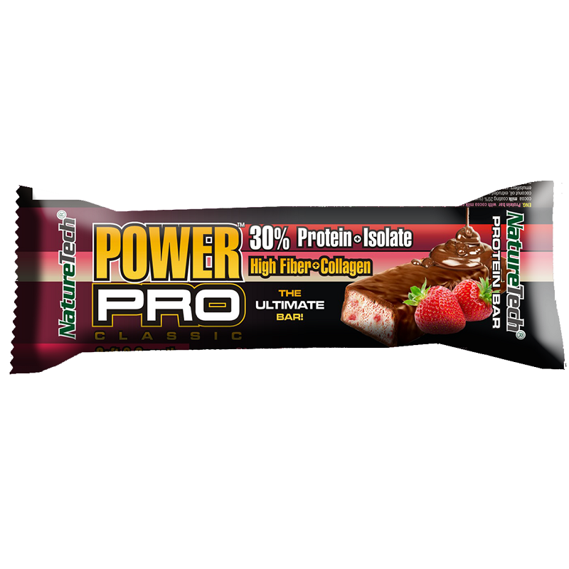 Baton energizant cu capsuni si ciocolata Power Pro, 80g, Nature Tech