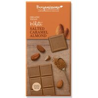 Ciocolata Eco alba cu migdale si caramel sarat fara gluten, 70 g, Benjamissimo