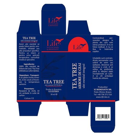 Ulei esential integral Tea Tree Life, 10 ml, Bionovativ 706080