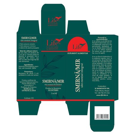 Ulei esential integral de smirna/mir Life, 5 ml, Bionovativ 705797
