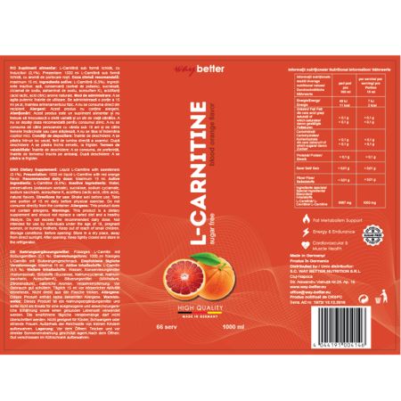 Carnitina lichida cu aroma de portocale rosii L-Carnitine, 1000 ml, Way Better 673346