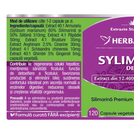 Silimarina Detox Forte, 120 capsule, Herbagetica 689040