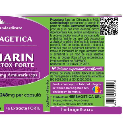 Silimarina Detox Forte, 120 capsule, Herbagetica 689038