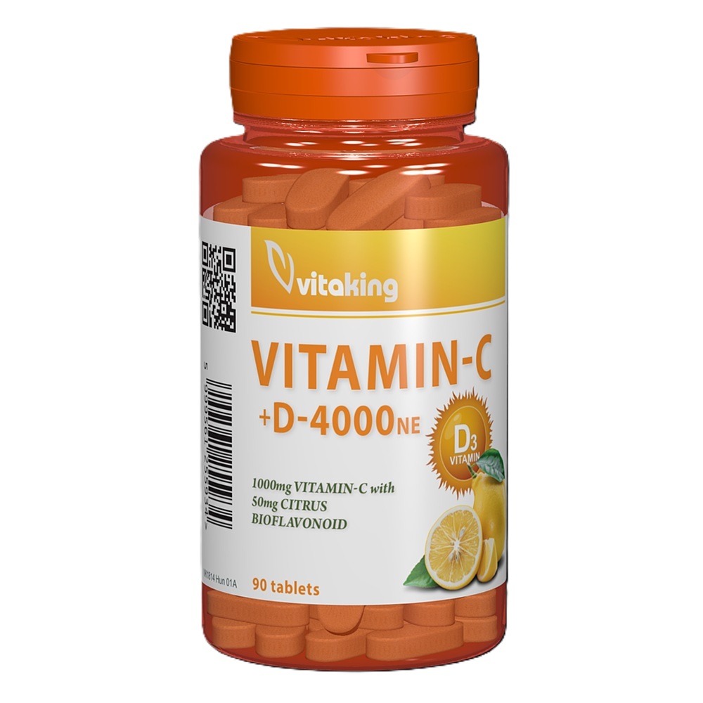 Vitamina C 1000 mg cu bioflavonoide si Vitamina D  4000 UI, 90 comprimate, Vitaking