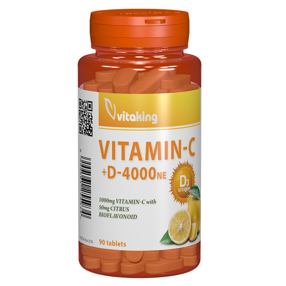 Vitamina C 1000 mg cu bioflavonoide si Vitamina D  4000 UI, 90 comprimate, Vitaking