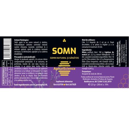 Miere poliflora Somn, 200 ml, ApicolScience 703893