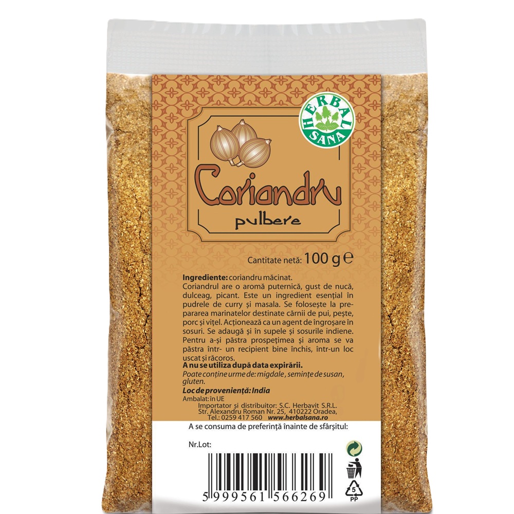 Coriandru pulbere, 100 g, Herbavit