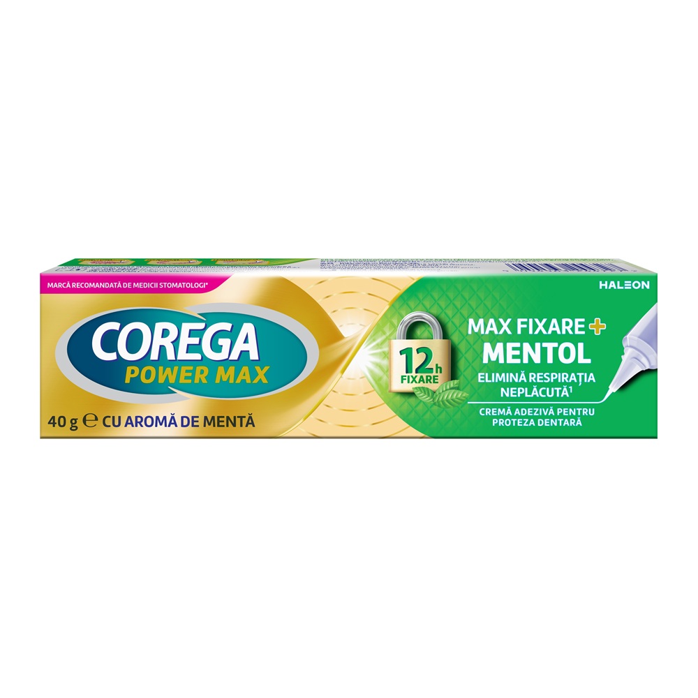 Crema adeziva pentru proteza dentara Max Fixare + Mentol Corega, 40 g, Haleon