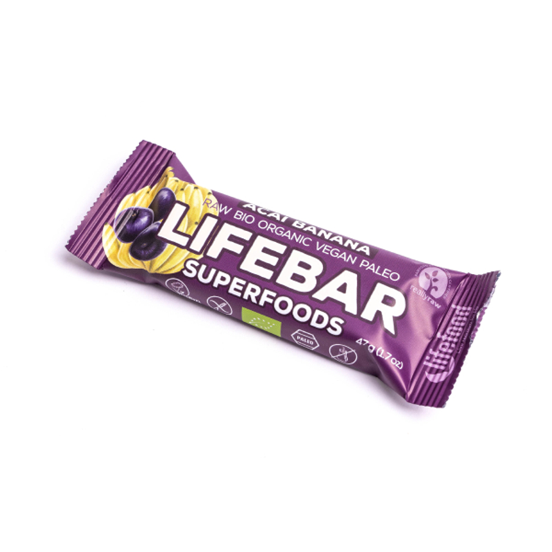 Baton bio cu acai si banane fara gluten, 47 g, Lifebar