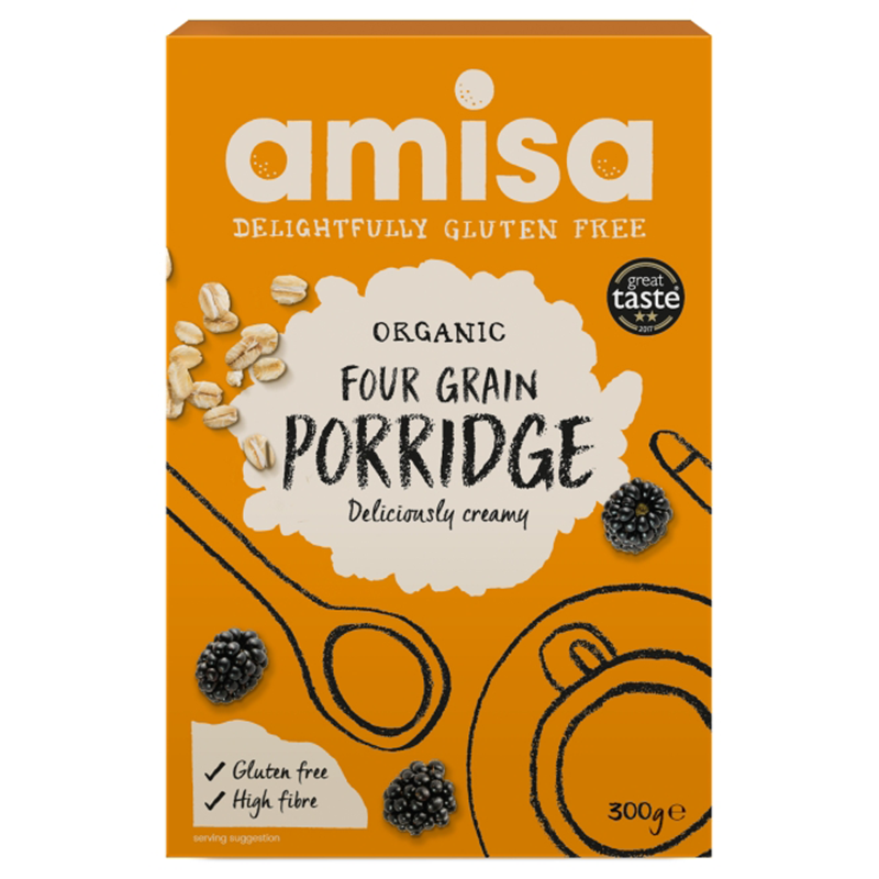 Porridge Bio din ovaz, mei, amaranth si hrisca fara gluten, 300 g, Amisa