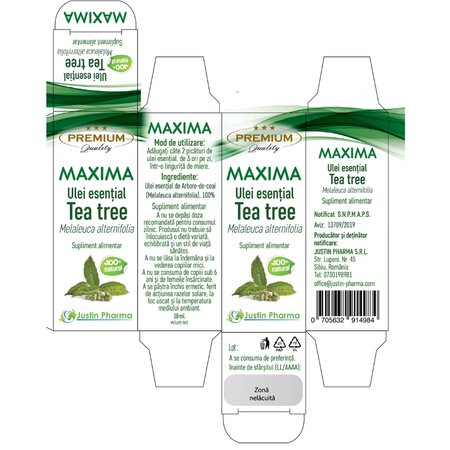 Ulei esential de Tea Tree Maxima, 10 ml, Justin Pharma 722489