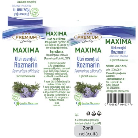 Ulei esential de rozmarin Maxima, 10 ml, Justin Pharma 722424