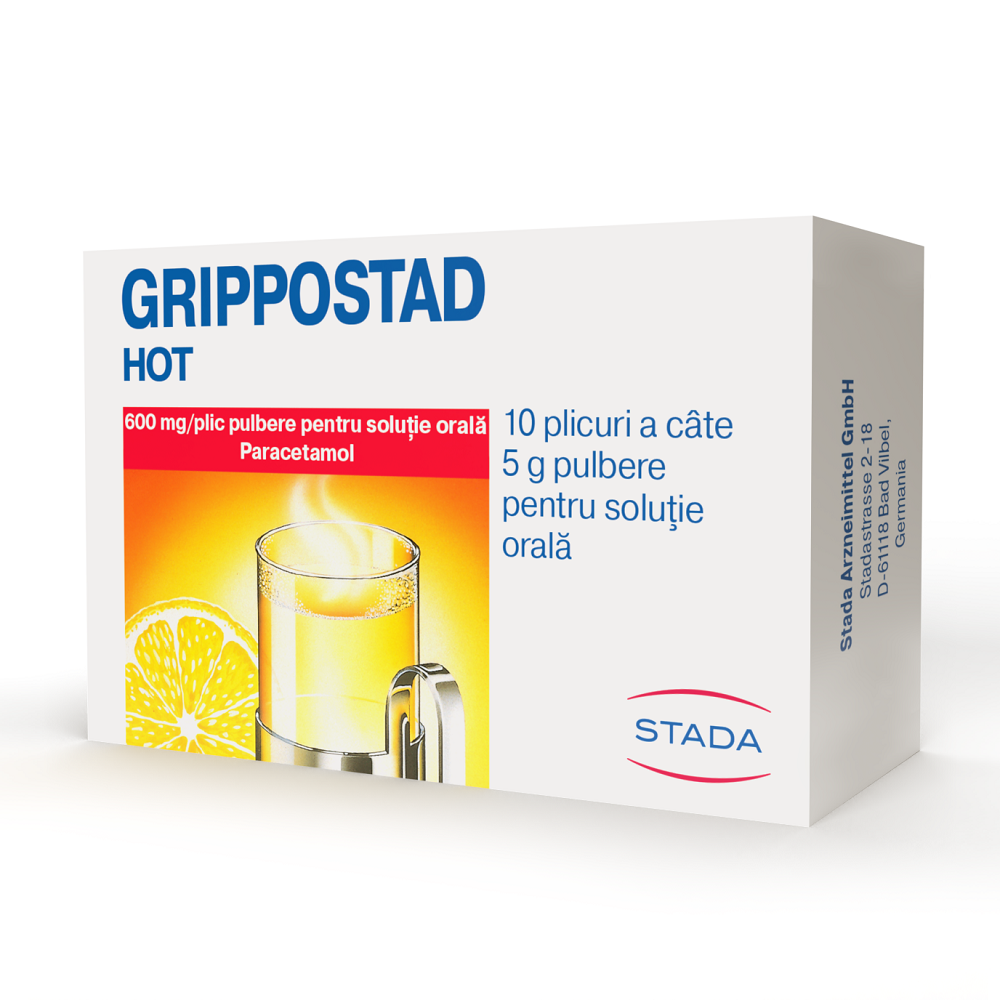 Grippostad Hot, 600 mg/plic, 10 plicuri, Stada