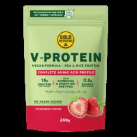 Pudra proteica vegetala cu capsuni V-Protein, 240 g, Gold Nutrition