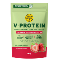 Pudra proteica vegetala cu capsuni V-Protein, 240 g, Gold Nutrition