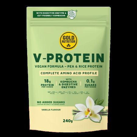Pudra proteica vegetala cu vanilie V-Protein, 240 g, Gold Nutrition