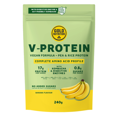 Pudra proteica vegetala cu aroma banana V-Protein, 240 g, Gold Nutrition