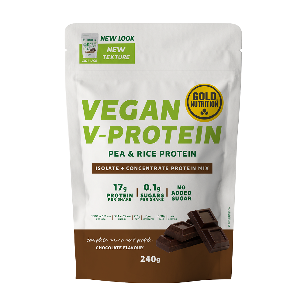 Pudra proteica vegetala V-Protein, Ciocolata, 240 g, Gold Nutrition