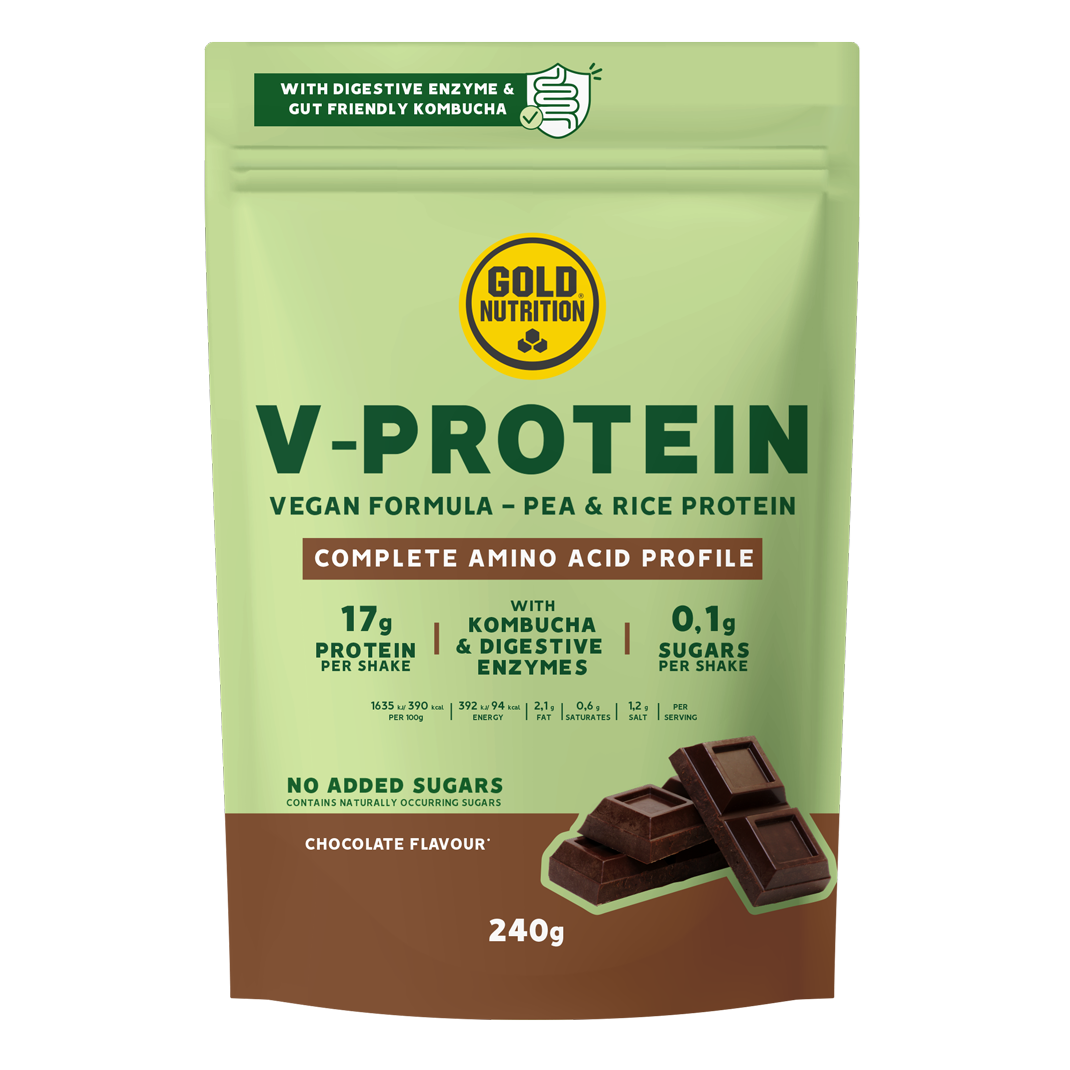Pudra proteica vegetala cu ciocolata V-Protein, 240 g, Gold Nutrition