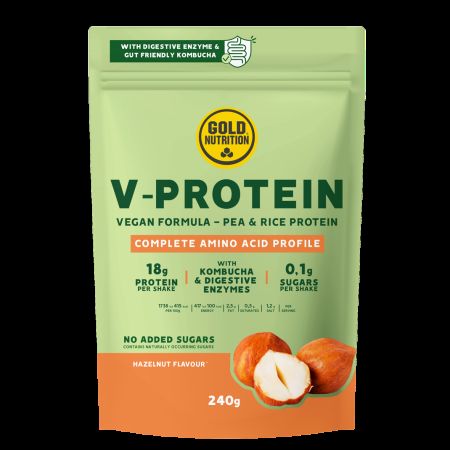 Pudra proteica vegetala cu alune de padure V-Protein, 240 g, Gold Nutrition