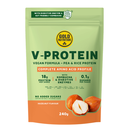 Pudra proteica vegetala cu alune de padure V-Protein, 240 g, Gold Nutrition