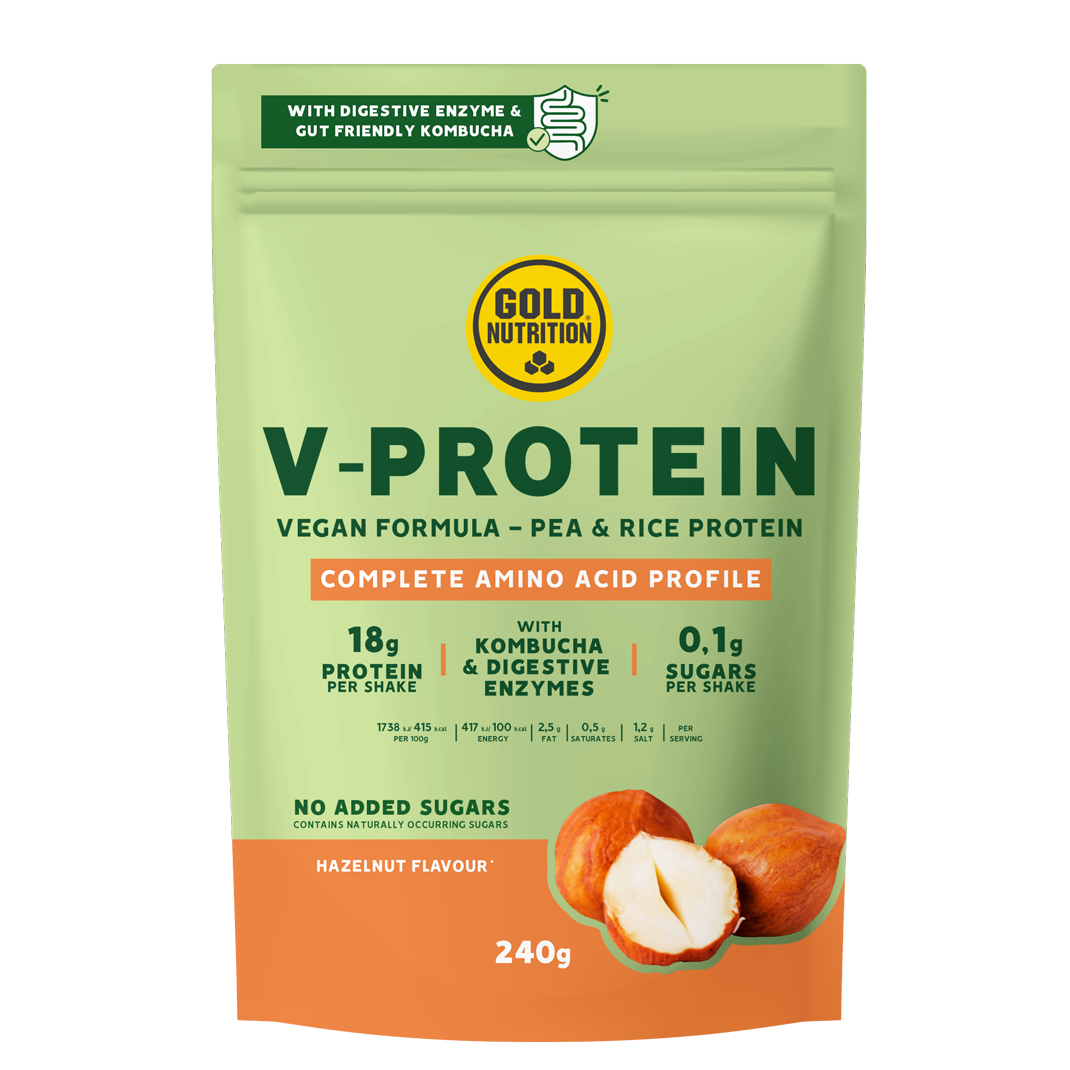 Pudra proteica vegetala cu alune de padure V-Protein, 240 g, Gold Nutrition