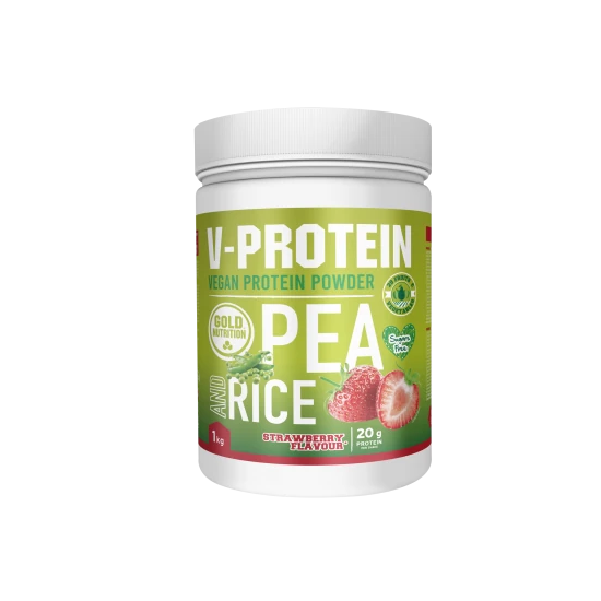 Pudra proteica vegetala V-Protein Capsuni, 1000 g, Gold Nutrition