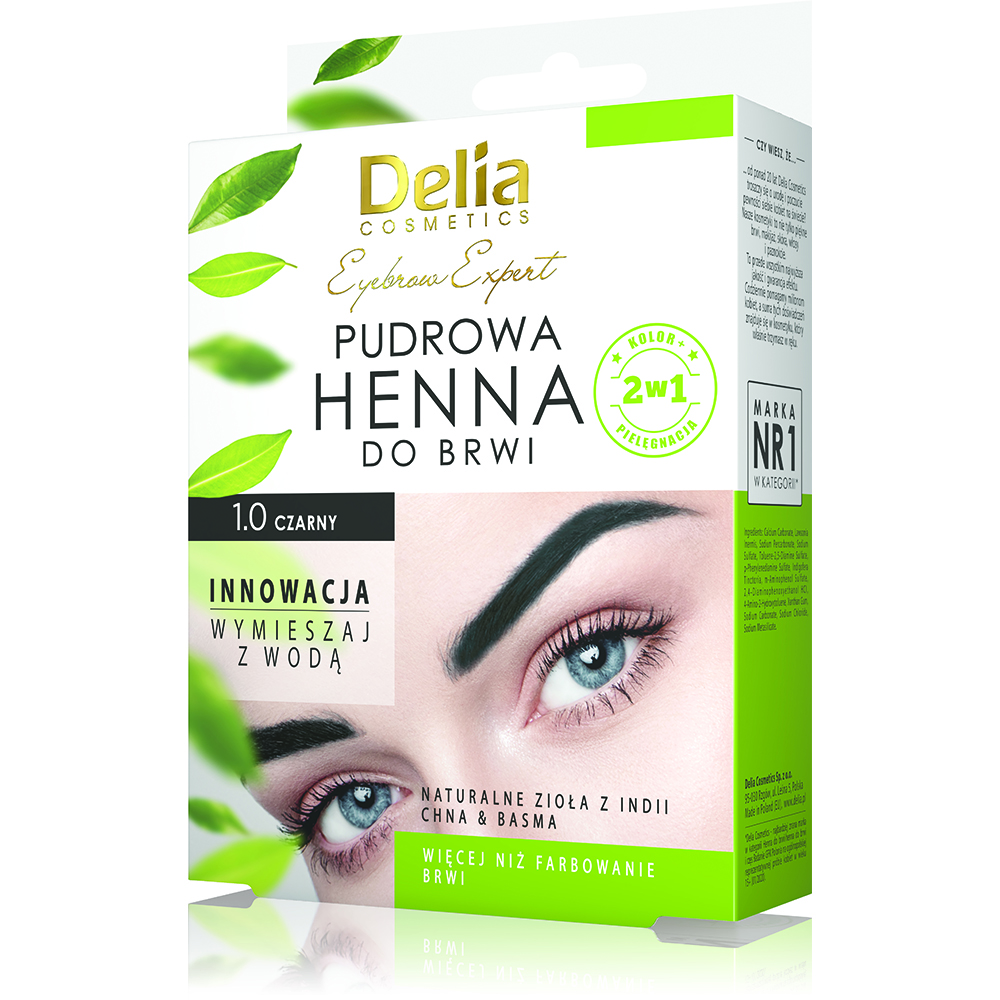 Vopsea pudra henna pentru sprancene, 1.0 Black, 4 g, Delia