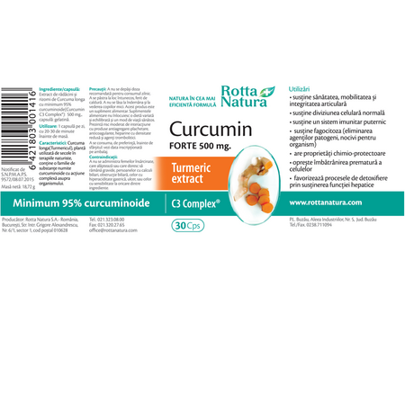 Curcumin Forte, 500 mg, 30 capsule, Rotta Natura 598107