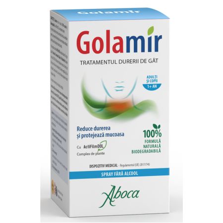 Spray pentru copii si adulti fara alcool Golamir 2Act, 30 ml, Aboca