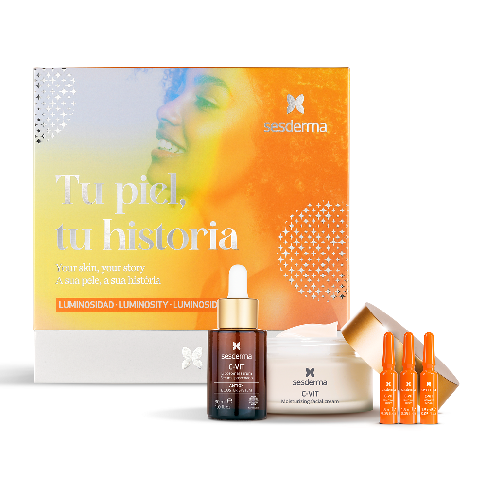 Pachet crema C-Vit x 50 ml + ser lipozomal C-vit x 30 ml + Ser C-vit 3 fiole Intensive x 1.5 ml, Sesderma