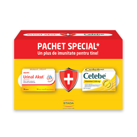 Pachet Urinal Akut 10 tablete + Cetebe Vit C 500 mg 30 capsule, Walmark