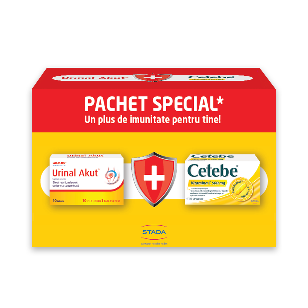 Pachet Urinal Akut 10 tablete + Cetebe Vit C 500 mg 30 capsule, Walmark