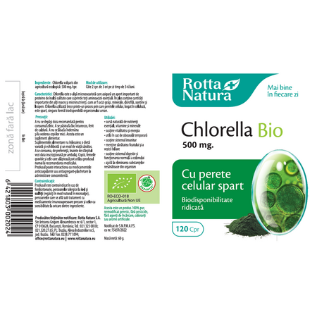 Chlorella Bio, 500 mg, 120 comprimate, Rotta Natura 594937