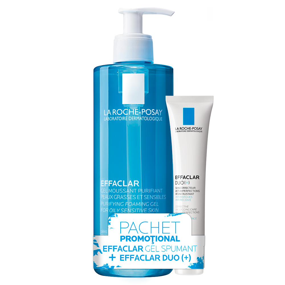 Pachet Gel spumant purifiant Effaclar, 400 ml + Crema corectoare anti-imperfectiuni Effaclar Duo(+), 40 ml, La Roche-Posay