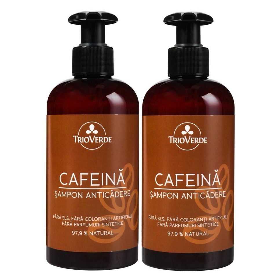 Pachet sampon anticadere cu cafeina, 2 x 250 ml, Trio Verde