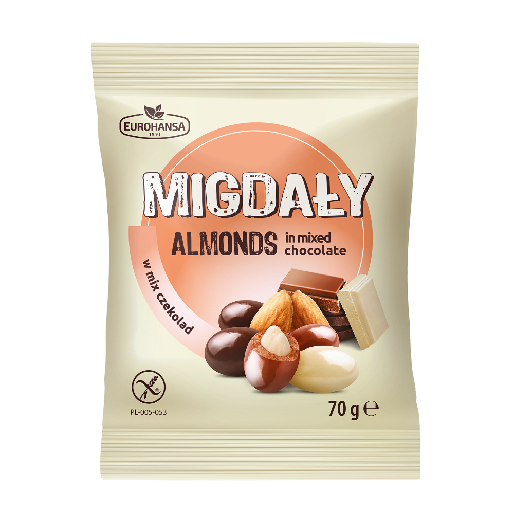 Migdale in mix de ciocolata fara gluten, 70g, Eurohansa