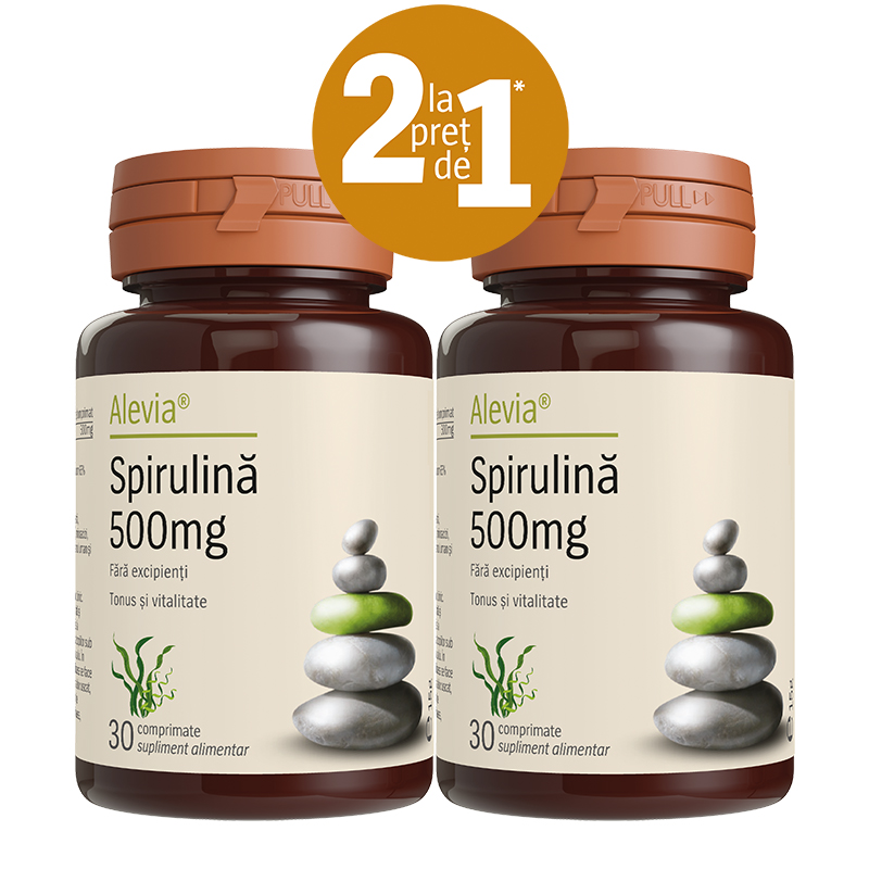 Pachet Spirulina 500 mg, 30+30 comprimate, Alevia