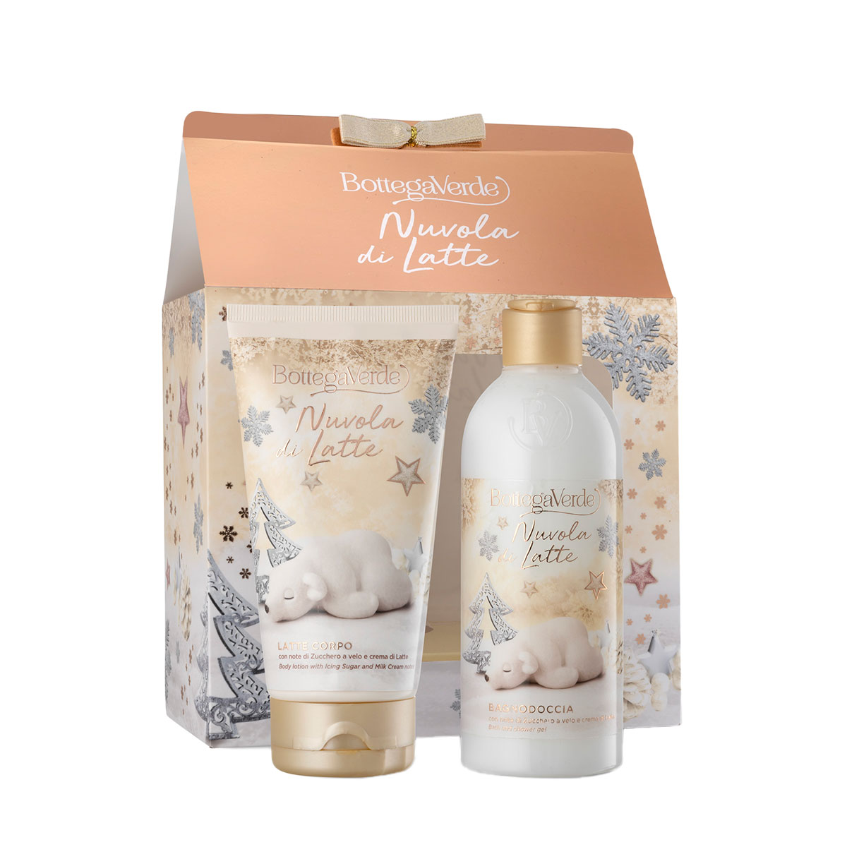 Set Craciun, curatare si hidratare corp, cu zahar pudra si crema de lapte, 250 ml + 150 ml, Bottega Verde