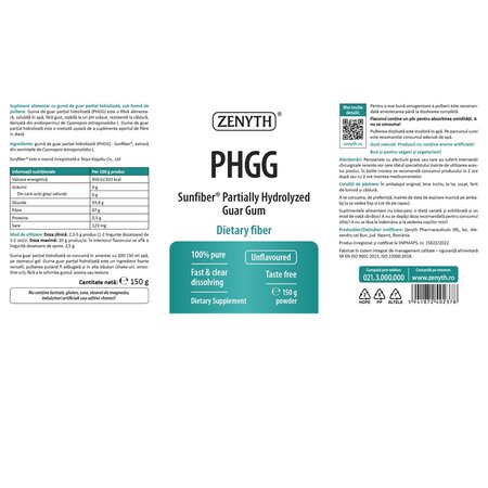 Fibre alimentare prebiotice PHGG, 150 g, Zenyth 701923