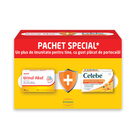 Pachet Urinal Akut 10 tablete + Cetebe Express Vit C 600 mg 30 comprimate, Walmark