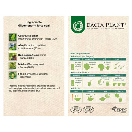 Ceai Glicemonorm Forte, 50 g, Dacia Plant 738732