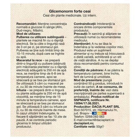 Ceai Glicemonorm Forte, 50 g, Dacia Plant 738731