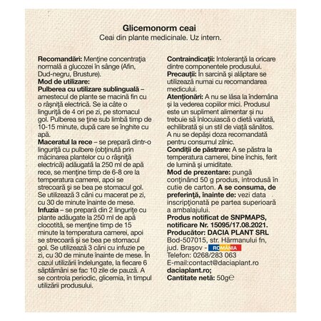 Ceai Glicemonorm, 50 g, Dacia Plant 738727
