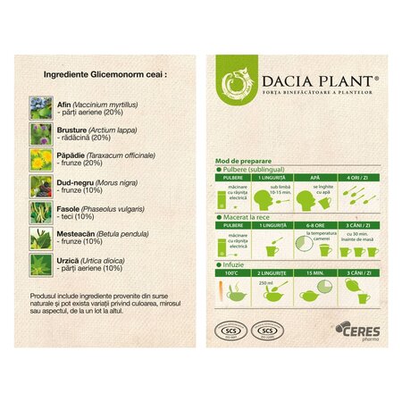 Ceai Glicemonorm, 50 g, Dacia Plant 738728